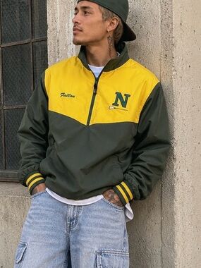 North Lacrosse Boathouse Jacket Medium Yellow 1/4‎ Zip Green Custom Windbreaker